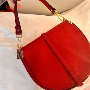 Italian Leather Bag. Structured pebble medium purse/bag (Red Only)